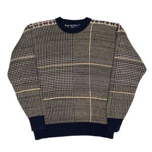 Vintage 90s Nautica 10% wool cream fair isle panel knit sweater men large